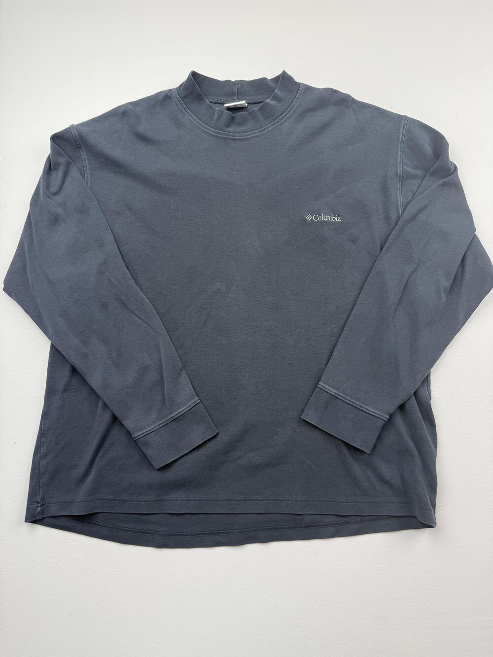 Columbia Shirt Mens 2XL Gray Long Sleeve Mock Neck Logo Tee Cotton Outdoor